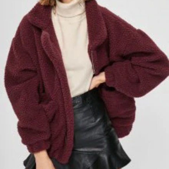 Zaful Jackets & Blazers - ZAFUL Oversized Zip Up Teddy Coat - Red Wine M